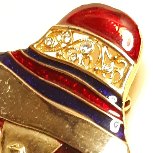 Vintage Gold-Tone Red Hat Society Brooch Red Purple Enamel Detailing - Picture 2 of 6